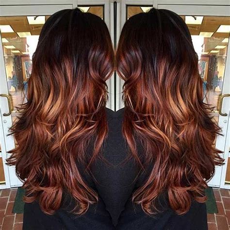 brown hair copper balayage|full balayage on brown hair.